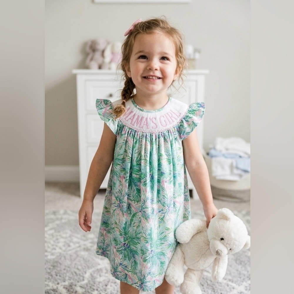 Green and Pink Tropical Flutter Sleeve Nightgown